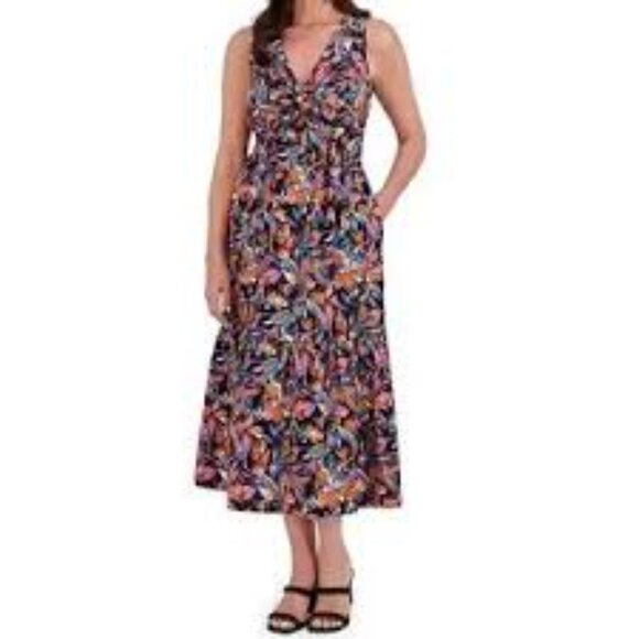 FRENCH CONNECTION WOMEN'S MAXI FRONT TWIST DRESS MULTICOLOR SIZE LARGE NWT - Picture 1 of 10